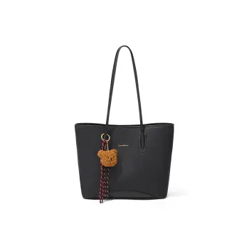 CinvaiKrose Synthetic Leather University Student Tote Bag, Shopping Bag, Shoulder Bag Tubas Women's Ecru/Black