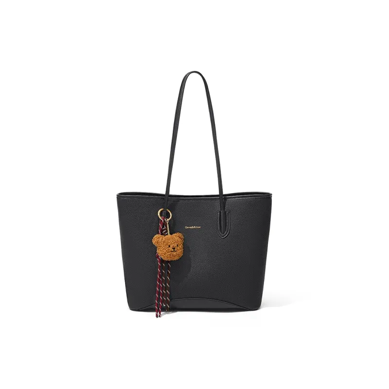 CinvaiKrose Synthetic Leather University Student Tote Bag, Shopping Bag, Shoulder Bag Tubas Women's Ecru/Black-5