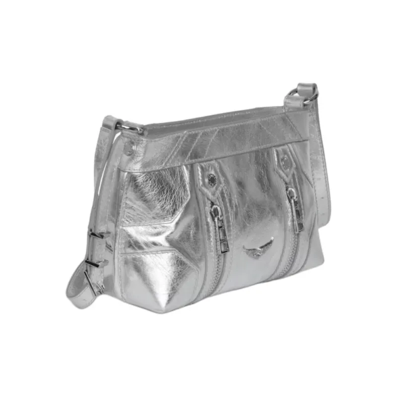 Zadig & Voltaire Cow Leather Shoulder Bag Trumpets Women's Silver-2