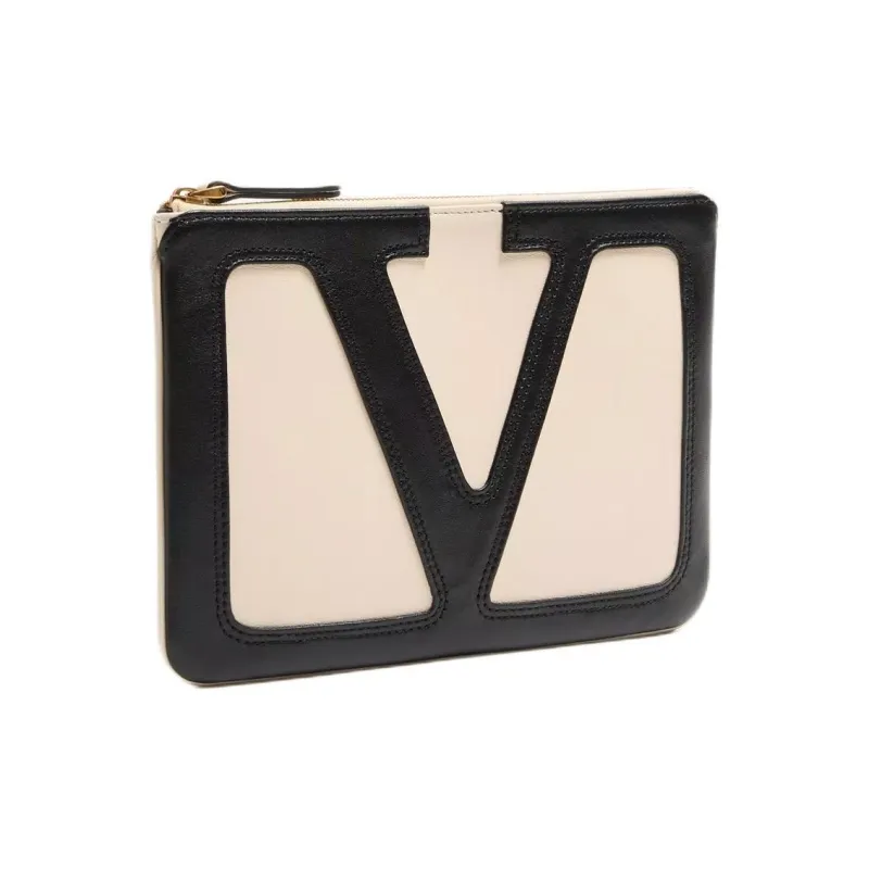Valentino Leather Clutch Unisex Beige & Black-1