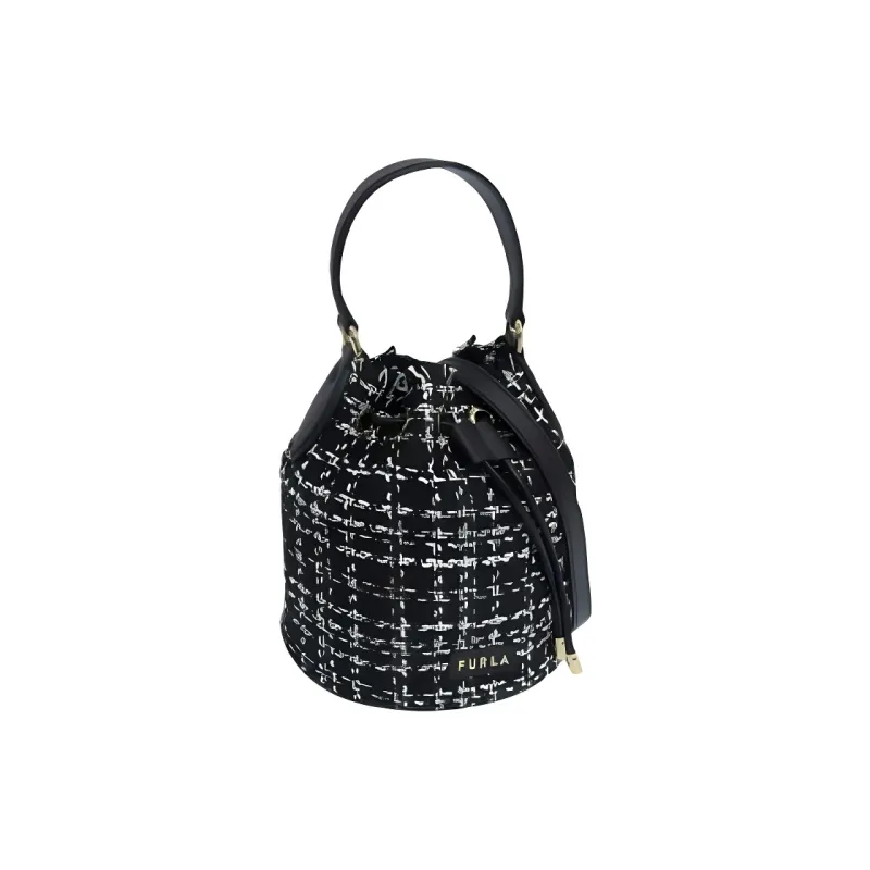 Furla Tweed With Leather Bucket Bag Handbag Mini Women's Black-1