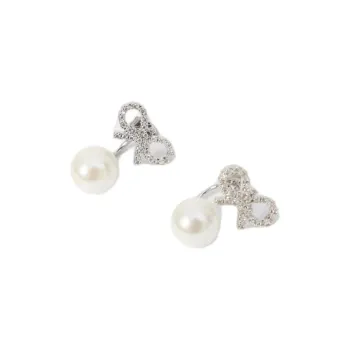 Self portrait Brass, Stainless Steel, Zircon, Faux Pearl Earrings Women's Silver