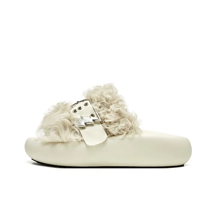 XMZY Initial Round Collection Leather Patchwork Abrasion Resistant Slide Slippers Women's-5
