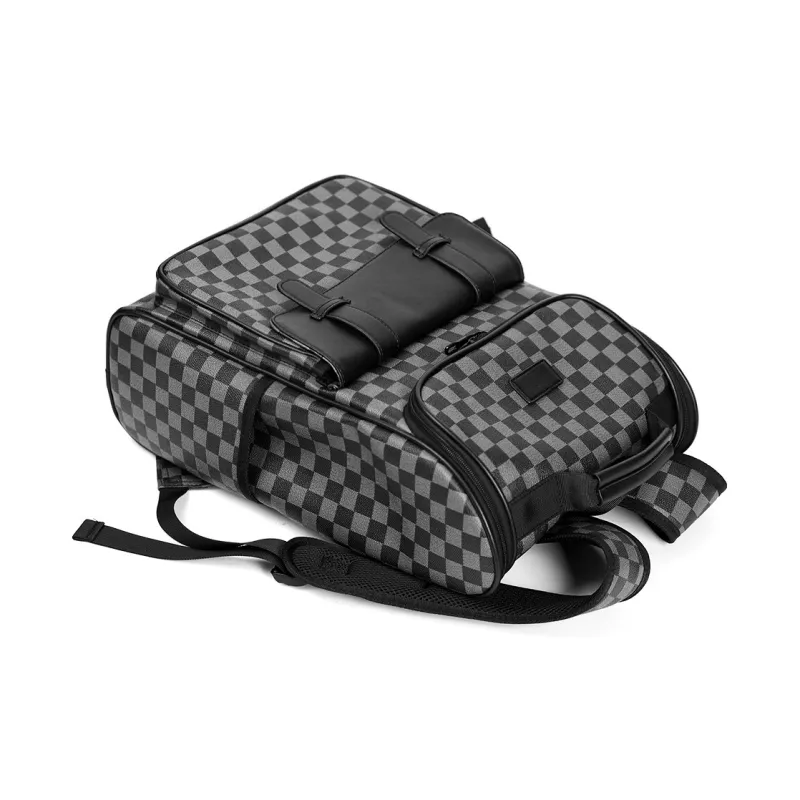 VIHUS PVC Polyvinyl Chloride Backpack Men's Black Plaid-1