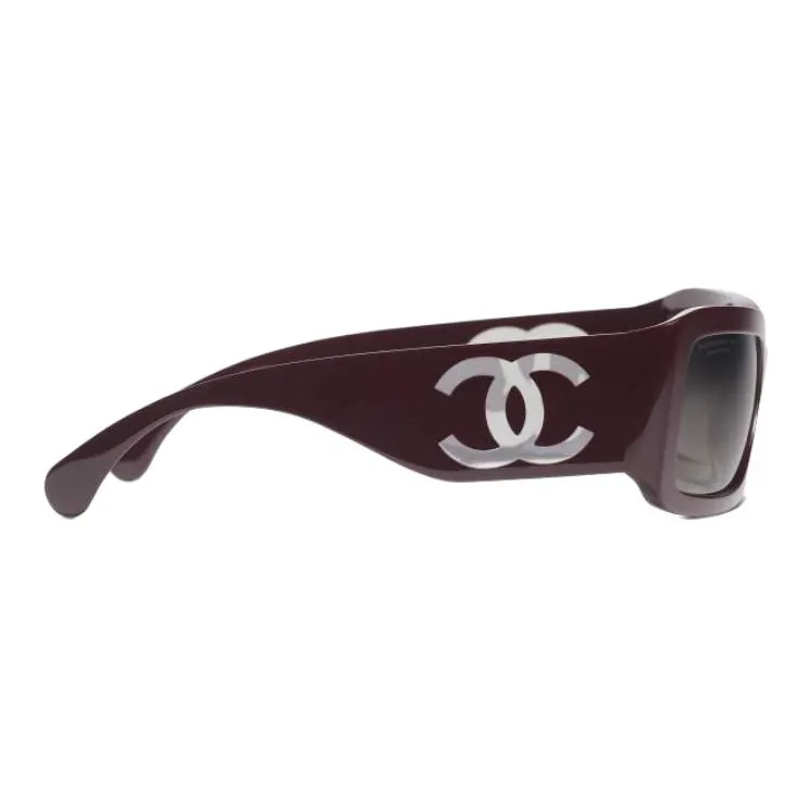 CHANEL Resin Nylon Rectangular Sunglasses Unisex Burgundy-1