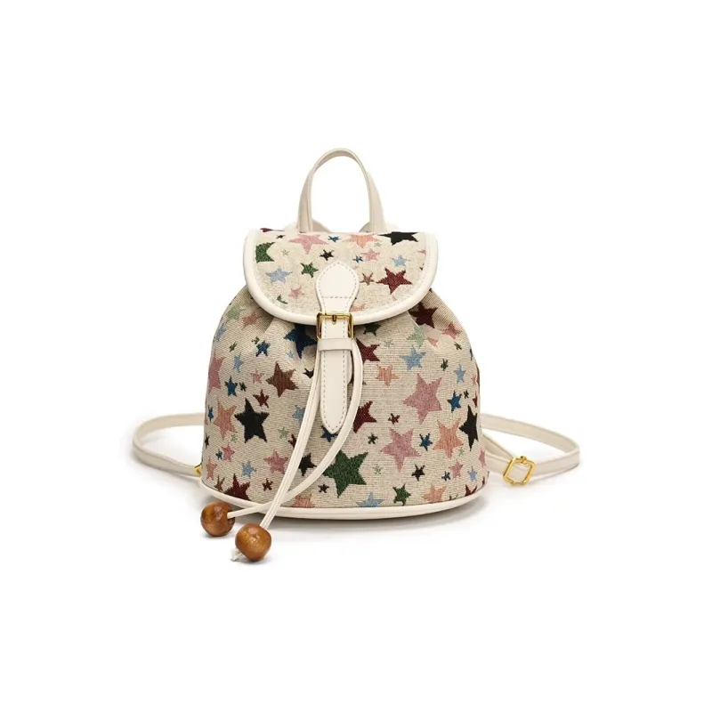 BGAY PU Backpack Women's Ecru/Blue/Brown-0