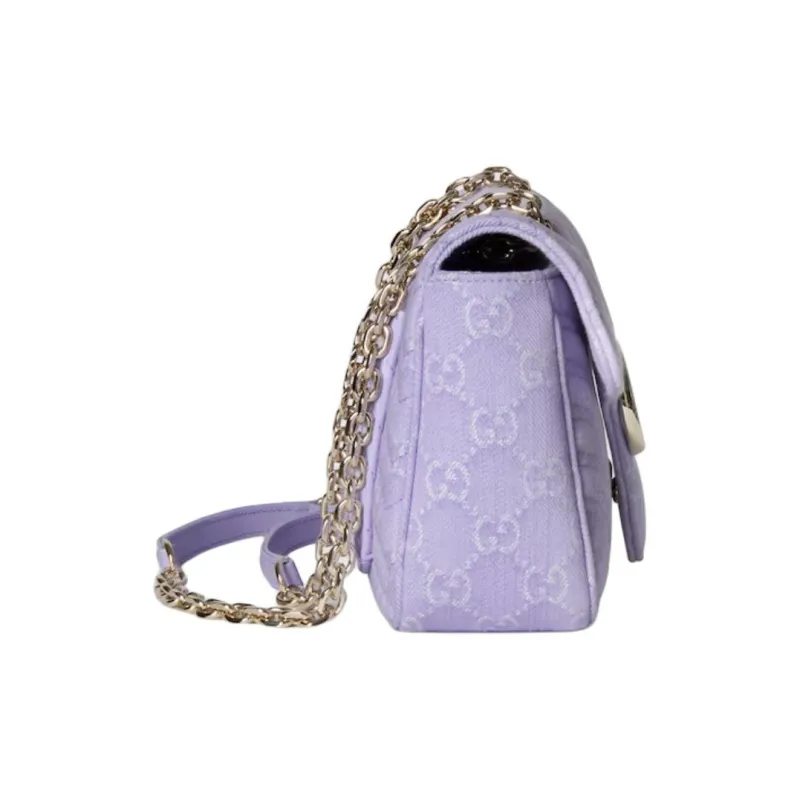 GUCCI GG Marmont Denim Crossbody Bag, Shoulder Bag Medium Size Women's Light Purple & White-2