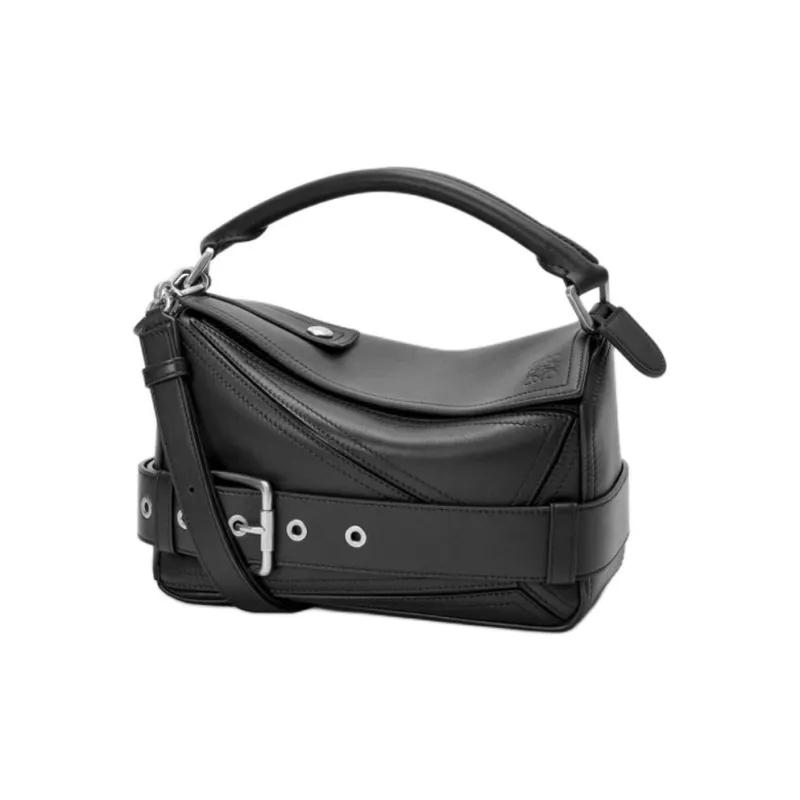 LOEWE Puzzle Bright Calfskin Shoulder Bag, Crossbody Bag, Handbag Trumpets Women's Black-0