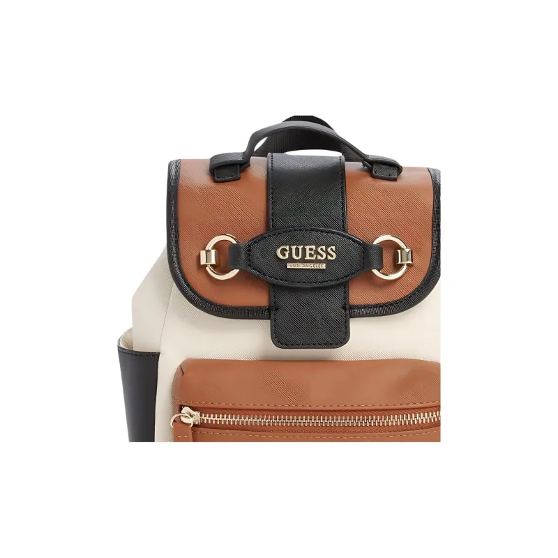 GUESS Artificial Saffiano Leather Backpack Unisex Beige Brown-3