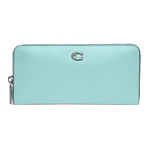 COACH Accordion Zip Calfskin Trunk Bag Wallet Regular Women's Light Green