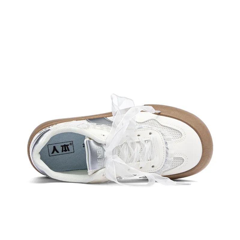 RENBEN Slip Resistant Abrasion Resistant Shock Absorbers Low Top Skateboard Shoes Women's Beige Gray-4