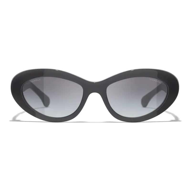 CHANEL Acetate Metal Calfskin Irregular Shape Sunglasses Unisex Dark Gray-0