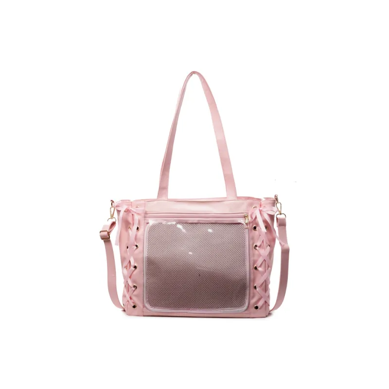 Meow In The Grass PU Shoulder Bag, Crossbody Bag Regular Women's Black/Ecru/Pink/Silver-18