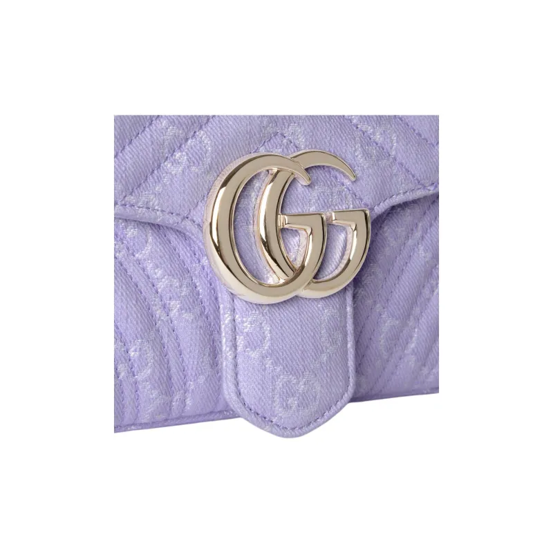 GUCCI GG Marmont Denim Crossbody Bag, Shoulder Bag Medium Size Women's Light Purple & White-6