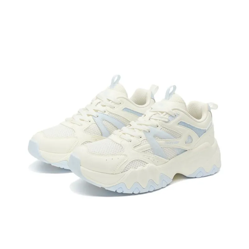 QIAODAN Breathable And Slip Resistant Low Top Chunky Sneakers Women's White Blue-1