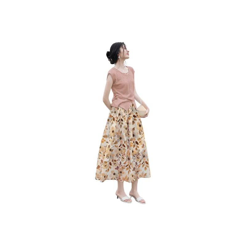 XWI Two Piece Skirt Sets Women's Floral Apricot-0