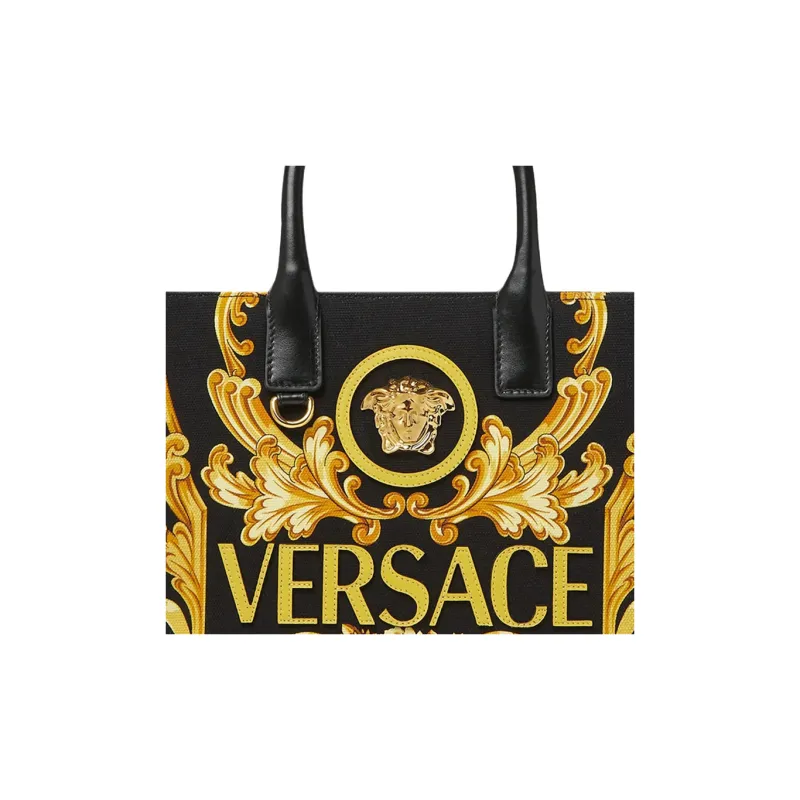 VERSACE Fabric Tote Bag, Shopping Bag, Shoulder Bag, Crossbody Bag, Handbag Unisex Black & Gold-4