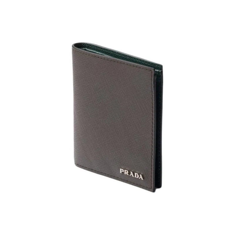 PRADA Saffiano Calfskin Wallet Men's Smoke Gray & Emerald Jade-1