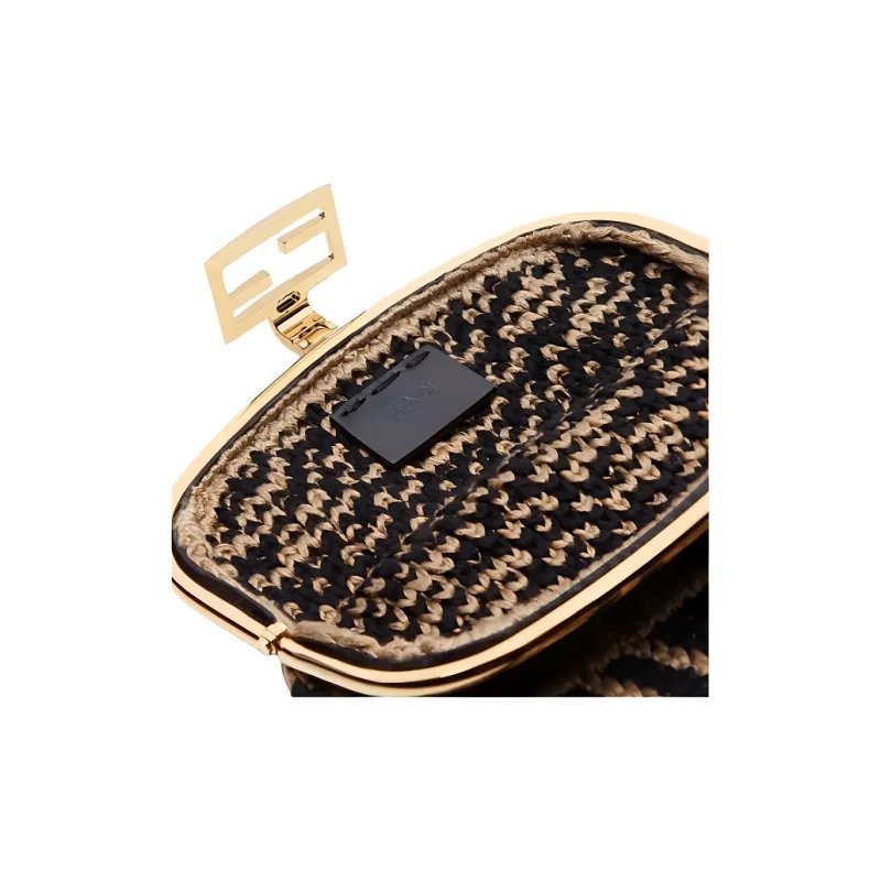FENDI Baguette Sheepskin Baguette Bag Crossbody Bag Mini Women's Black/Brown-4