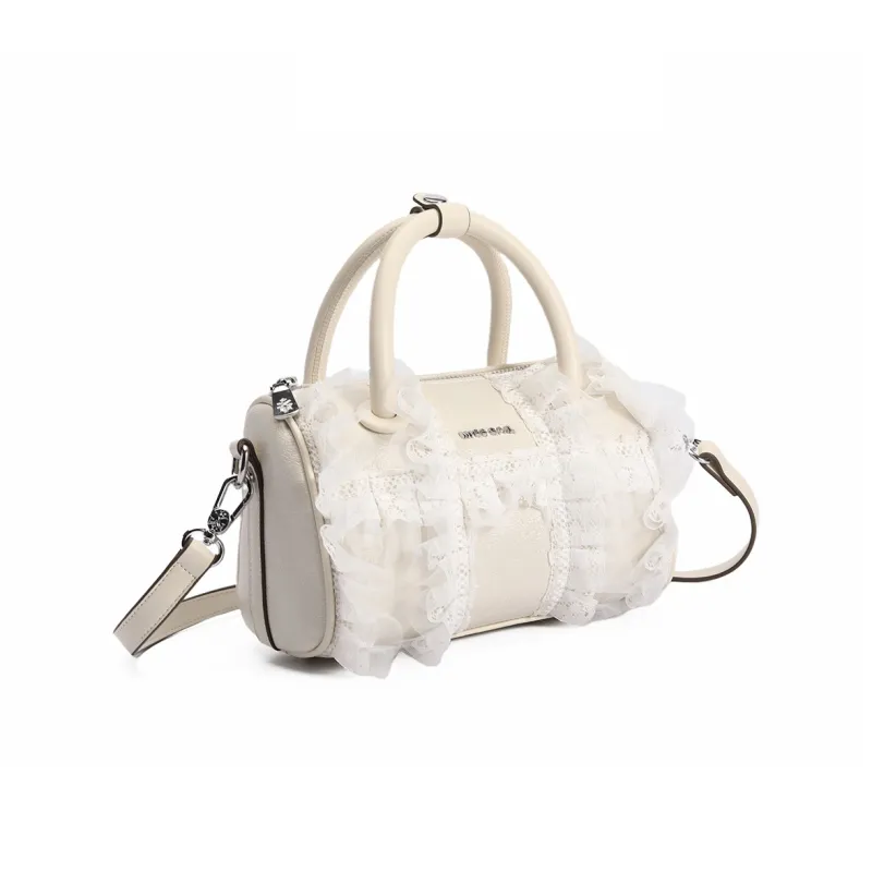 MISS GAIL Synthetic Leather Boston Bag, Shoulder Bag, Crossbody Bag, Handbag Women's Lace White-9