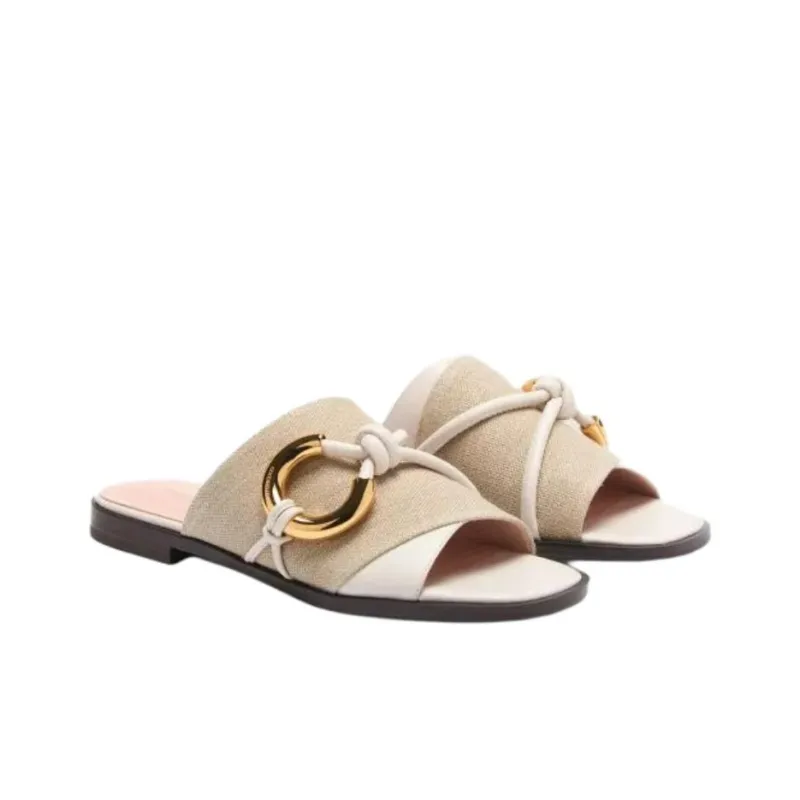 COCCINELLE Abrasion Resistant Slide Slippers Women's White Brown-1