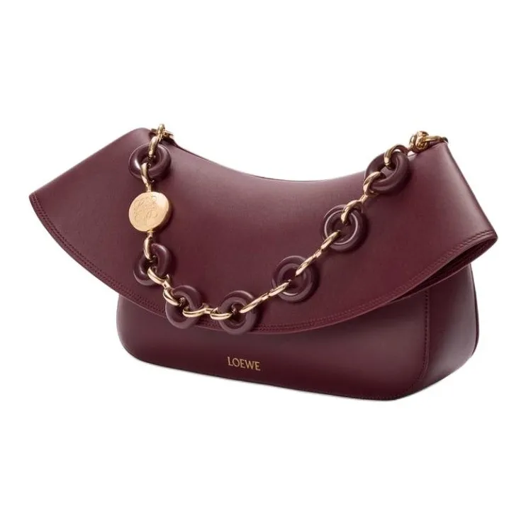 LOEWE Calfskin Crossbody One Shoulder Handbag Medium Size Women's Dark Burgundy-3