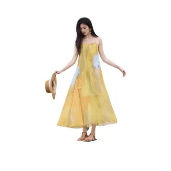 XWI Slip Dresses Women's Yellow Blended