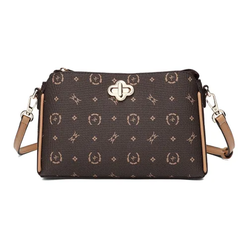 MEXICAN PVC Shoulder Bag, Crossbody Bag Women's Dark Brown/Khaki