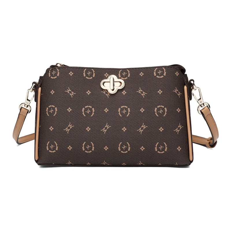 MEXICAN PVC Shoulder Bag, Crossbody Bag Women's Dark Brown/Khaki-0