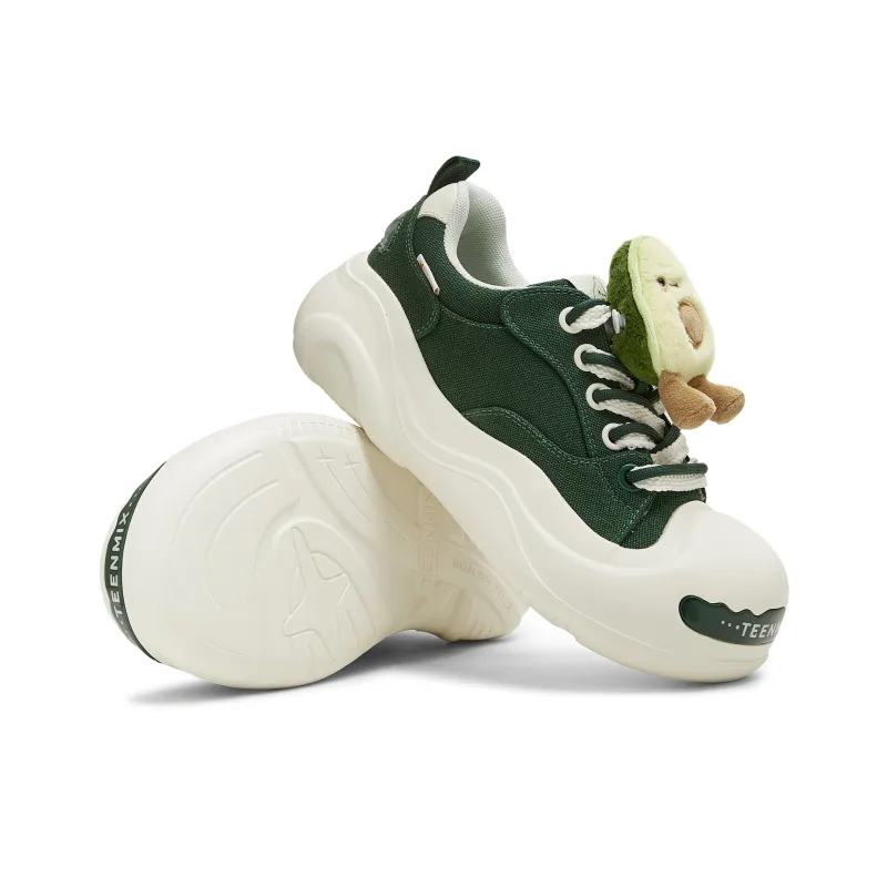 Teenmix Slip Resistant Impact Resistance Low Top Skateboard Shoes Women's White Green-4