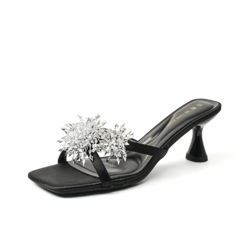 Bamiti Slim Heel High Heels 5cm Women's Black/Silver-0