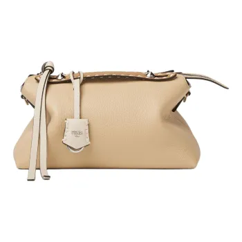 FENDI By The Way Series Leather Handbag Medium Size Women's Beige