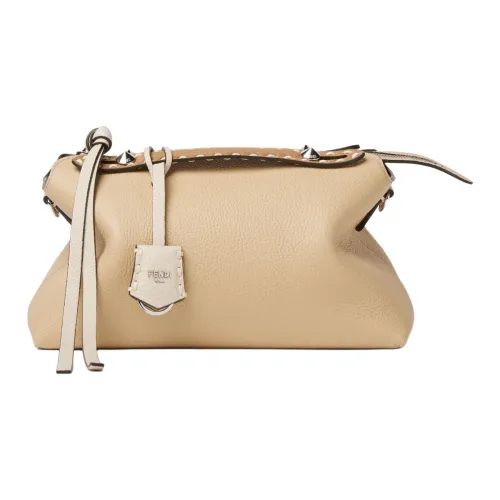 FENDI By The Way Series Leather Handbag Medium Size Women's Beige