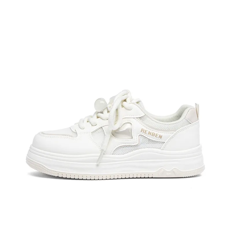 RENBEN Slip Resistant Abrasion Resistant Shock Absorbers Low Top Skateboard Shoes Women's White-0