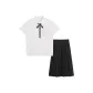 Embroidery Short-Sleeved Dress with Black Long Skirt, Featuring Neck Strap