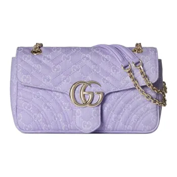 GUCCI GG Marmont Denim Crossbody Bag, Shoulder Bag Medium Size Women's Light Purple & White