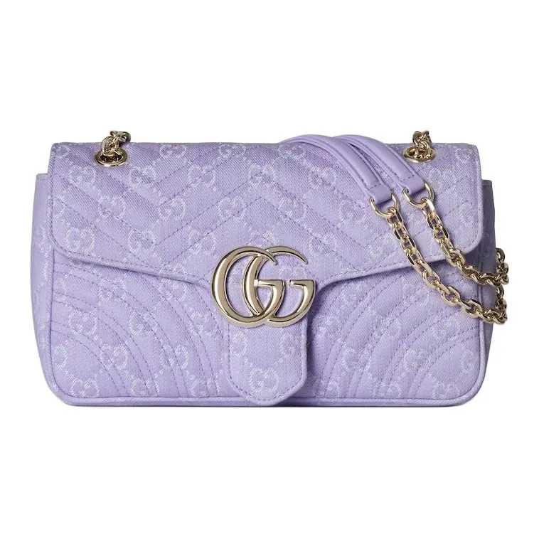 GUCCI GG Marmont Denim Crossbody Bag, Shoulder Bag Medium Size Women's Light Purple & White-0