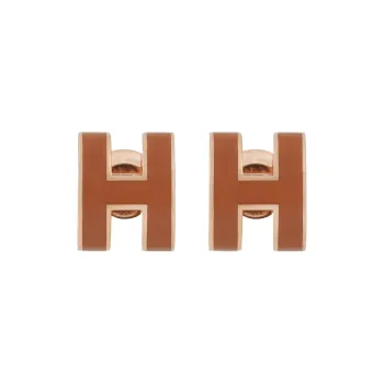 HERMES Lacquer Art Metal Rose Gold Plated Earrings Women's Rose Gold