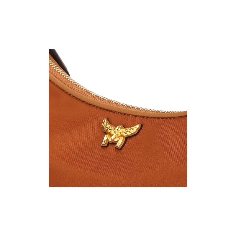 MCM Aren Recycled Nylon Hobo Bag, One Shoulder Handbag Trumpets Women's Cognac Brandy-4