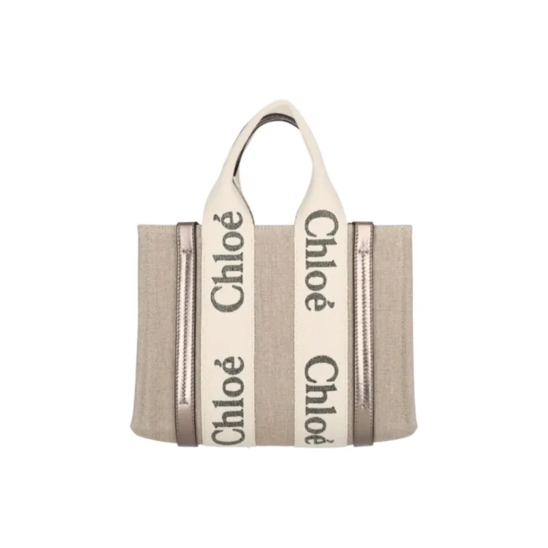 Chloe Woody Linen Tote Bag, Shopping Bag, Shoulder Bag, Crossbody Bag, Handbag Trumpets Women's Khaki & Beige-0