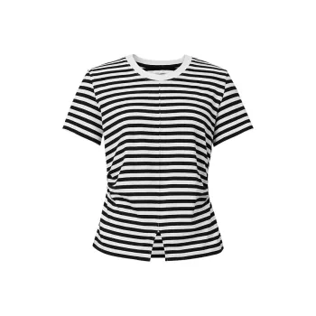 Hopeshow T Shirts Women's Black White Stripes 705