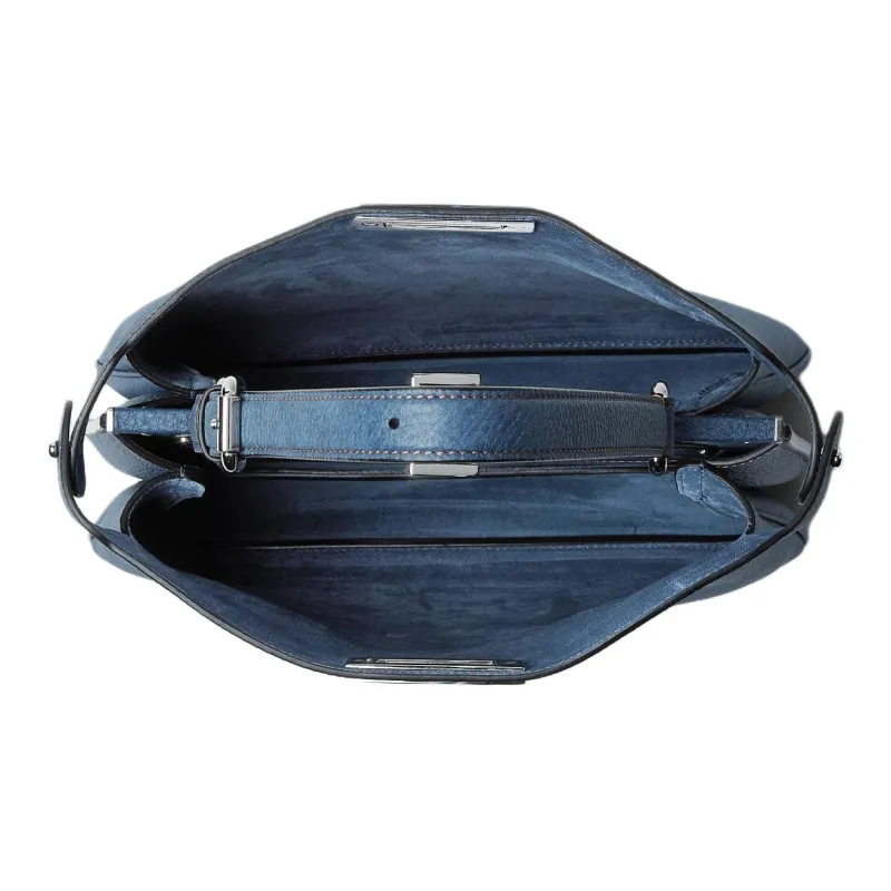 FENDI Peekaboo Leather Handbag Medium Size Women's Blue-4