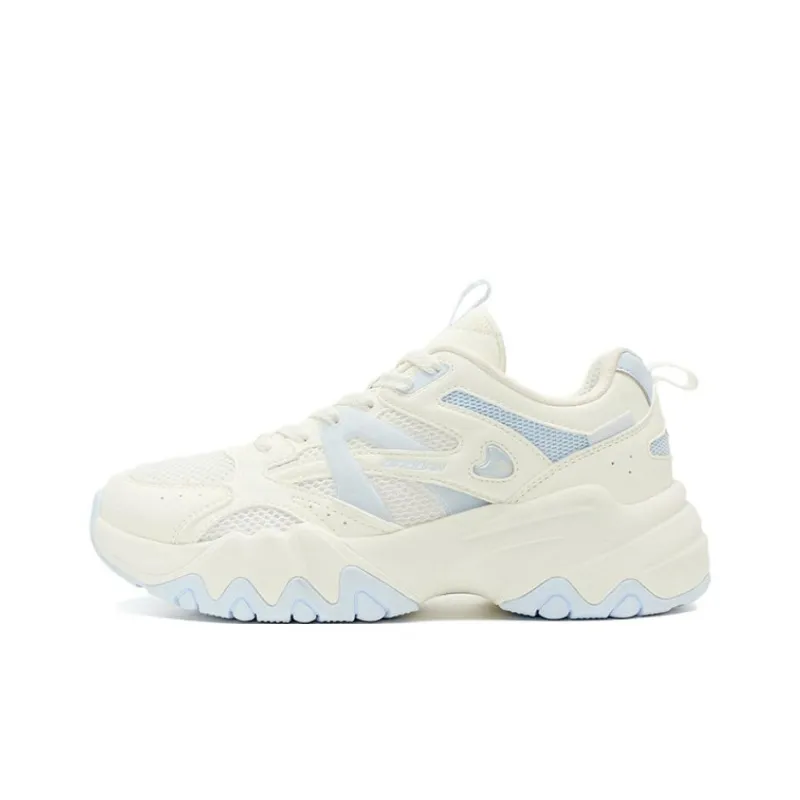 QIAODAN Breathable And Slip Resistant Low Top Chunky Sneakers Women's White Blue-0