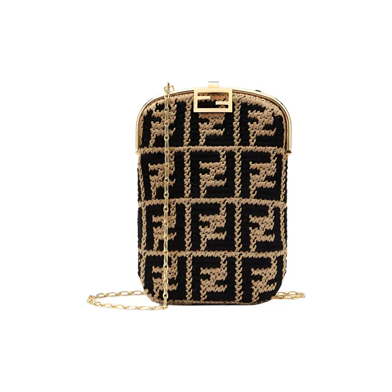 FENDI Baguette Sheepskin Baguette Bag Crossbody Bag Mini Women's Black/Brown-0