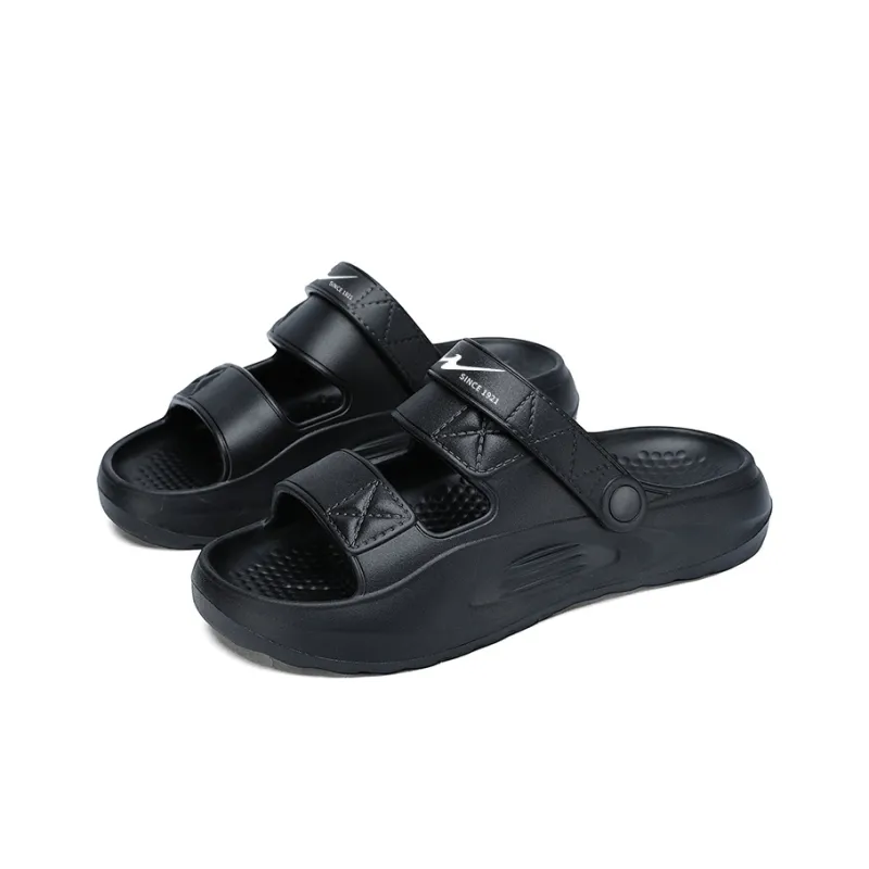 Binary Cut Out Slip Resistant Abrasion Resistant Slide Slippers Men's Black-2