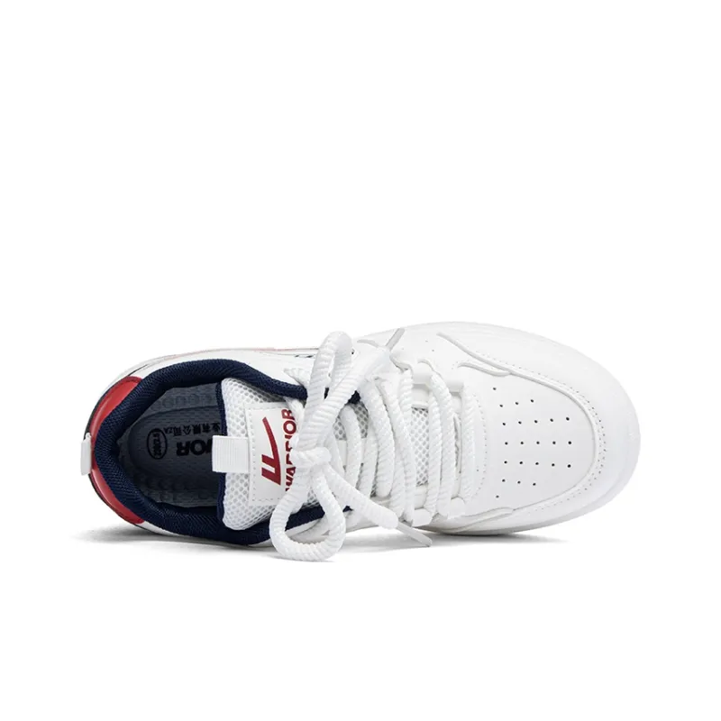 Warrior Cushioning, Abrasion Resistant, Height Increasing Low Top Skateboard Shoes Unisex White Dark Blue Red-3