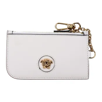 VERSACE Leather Coin Purse Women's White