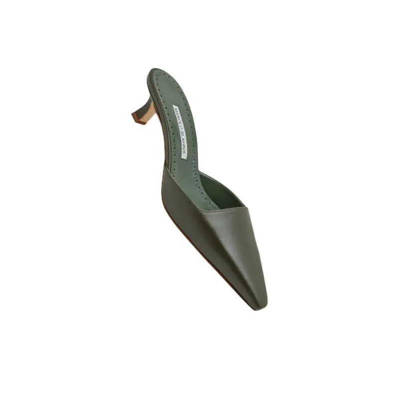 MANOLO BLAHNIK Slip Resistant Closed Toe Slippers 5cm Women's Dark Green-3