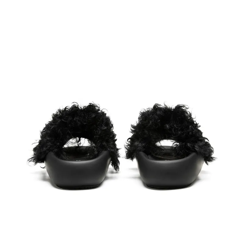 XMZY Initial Round Collection Leather Patchwork Abrasion Resistant Slide Slippers Women's-3