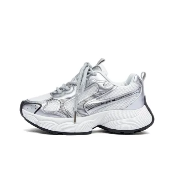 RENBEN Slip Resistant Breathable Abrasion Resistant Low Top Chunky Sneakers Women's Beige Silver